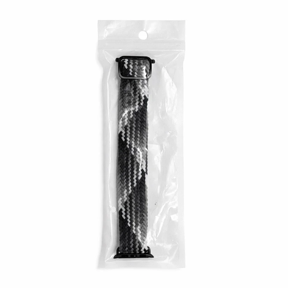 Braided Solo Loop Adjustable Watch Band Black Grey White Chevron Pattern